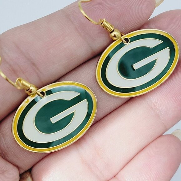 Team NFL Green Bay Packers Logo Drop Dangle Earrings 2011 Football Fan Accessory - Picture 1 of 6